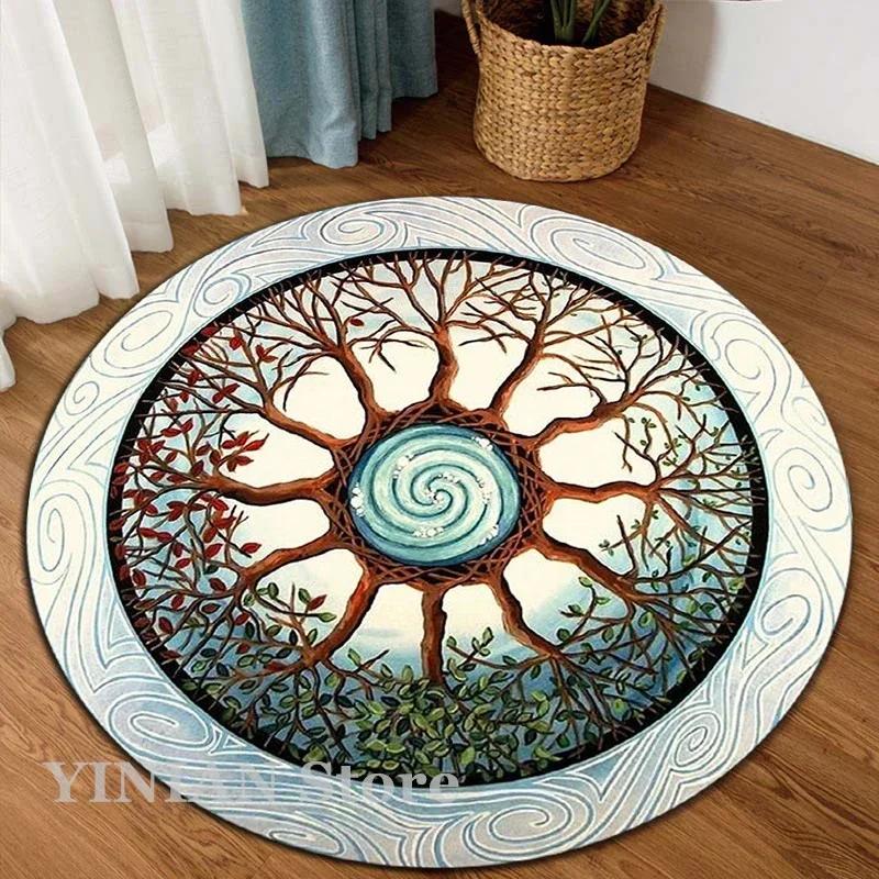 3D Viking Yggdrasil Tree of Life Area Rug Round Carpet Rugs for Living Room Bedroom Sofa Decoration Kids Play Non-slip Floor Mat