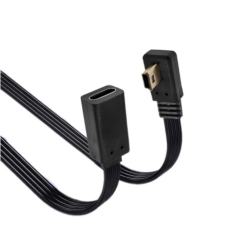 26AWG Type C Female To Mini USB Male Charging Cord 480Mbps Data Transfer Cable Wire for Tight Space and Various Devices