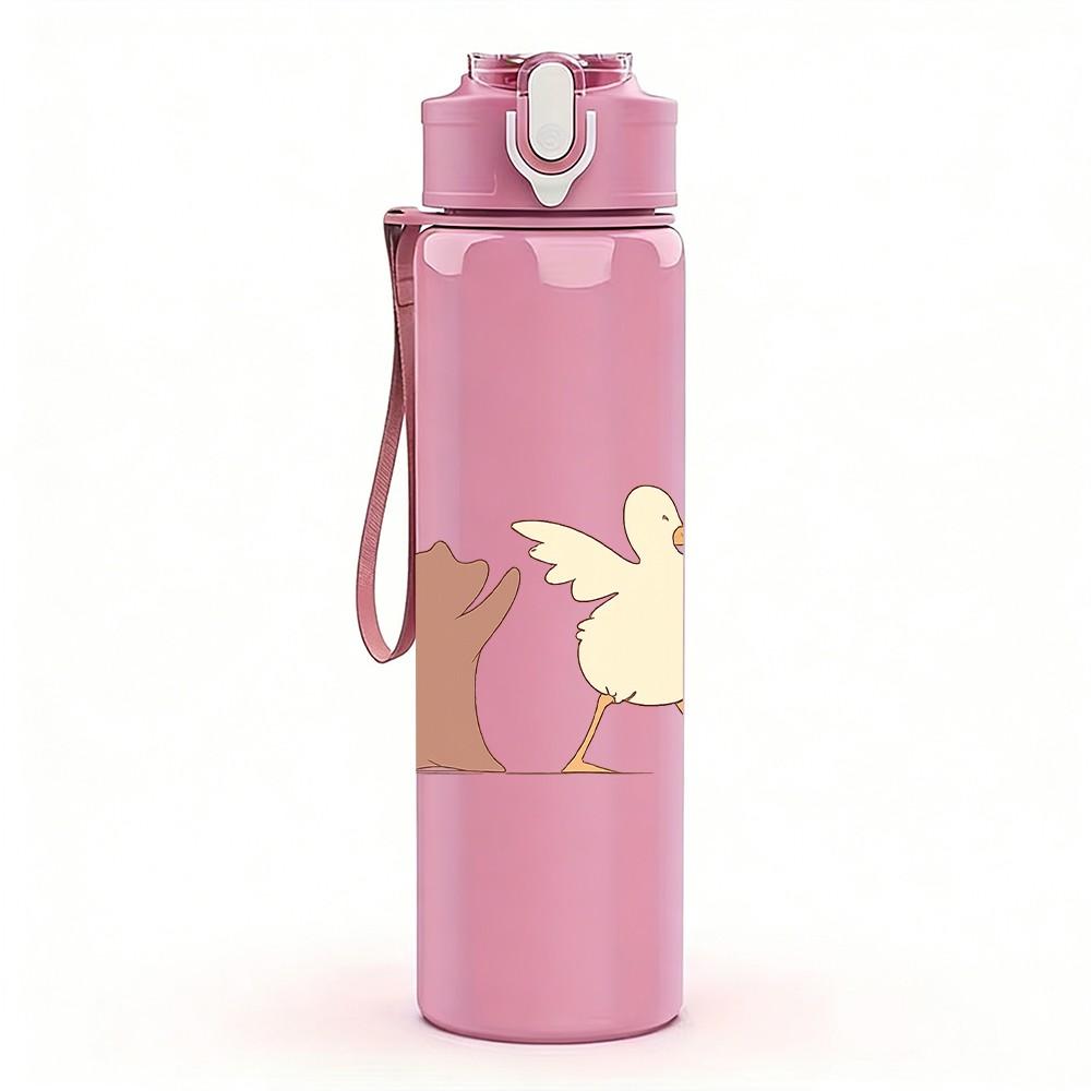 1PC Group Pastel Rabbit Art 750ml Color Plastic Sports Water Bottle Leakproof Flip Straw Lid Suitable for Sports Office Home Use
