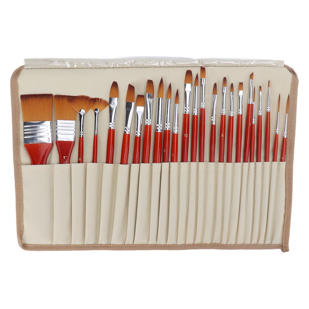 24Pcs Painting Brushes Artist Set Nylon Hair Wood Handle Watercolor Acrylic Oil Art Supplies