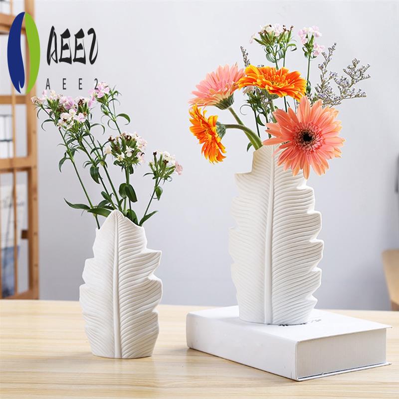 

AEE2-Feather Vase Leaf Shape Flower Pot Balcony Office Ornament Bedroom Living Room Desktop Home Decoration White белый
