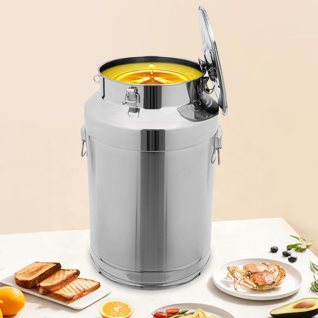 76L Premium 304 Stainless Steel Sealed Milk Storage Can, Large Capacity Airtight Cylindrical Container, Food Grade Metal Pail