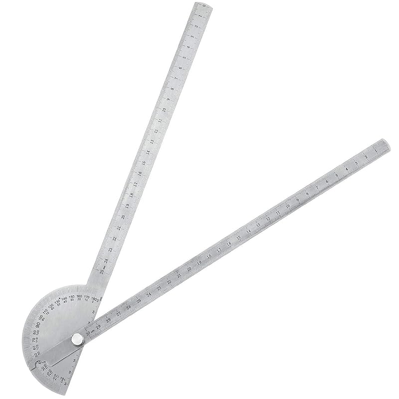 Angle Protractor Angle Finder Ruler Two Arm Stainless Steel Protractor Woodworking Ruler Measure Tool with 0-180 Degrees(30 Cm/ 11.8 Inch)