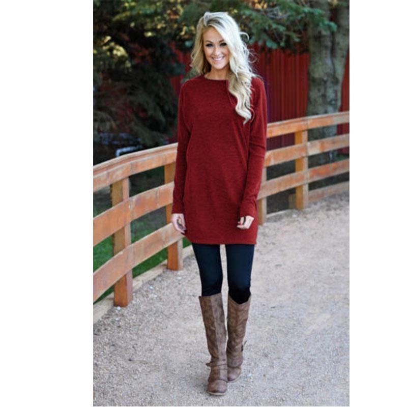 Premium Quality Women Solid Knitted Sweater Dress With Cozy O Neck Design For Autumn And Winter