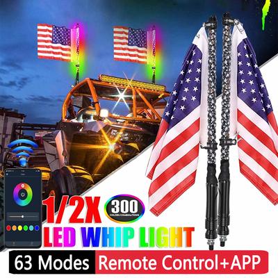2FT 63 Modes Lumière LED pour Mât de Drapeau avec Drapeau Décoration de Voiture Lampe Antenne RGB Tout-Terrain Télécommande Spirale LED Lumière Fouet