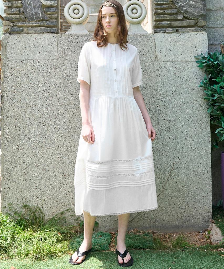 Mite Pintuck Lace Tired Dress_Ivory