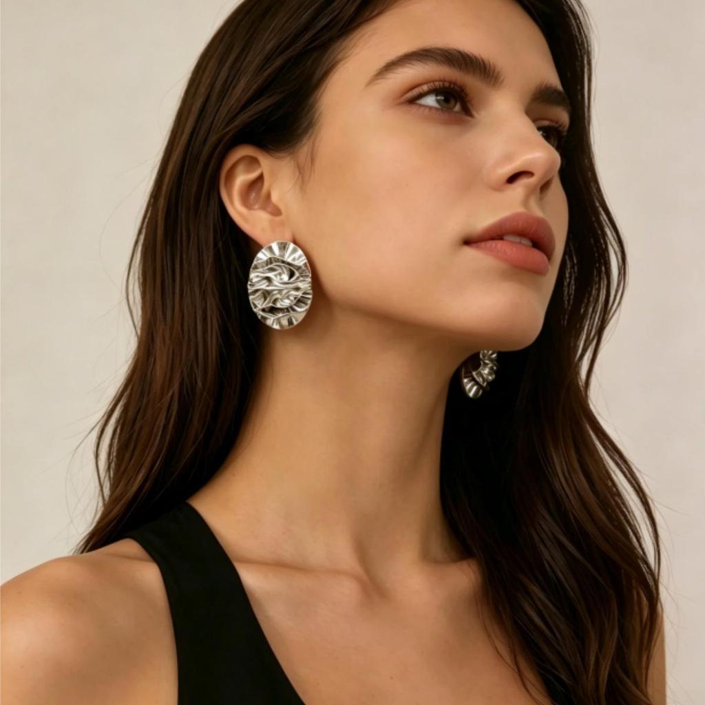 Chic Multi-layered Pleated Petal Stud Earrings: Metal Design for a Luxurious, Versatile Style