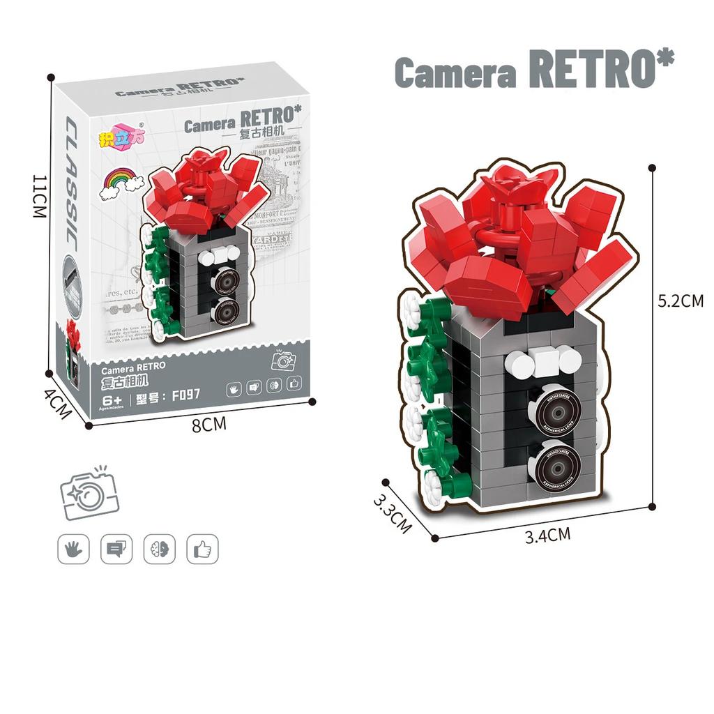 Creative Retro Photo Camera&Flowers Building Blocks Diy Toys Small Particle Bricks Assembly Puzzle Toys For Christmas Gifts