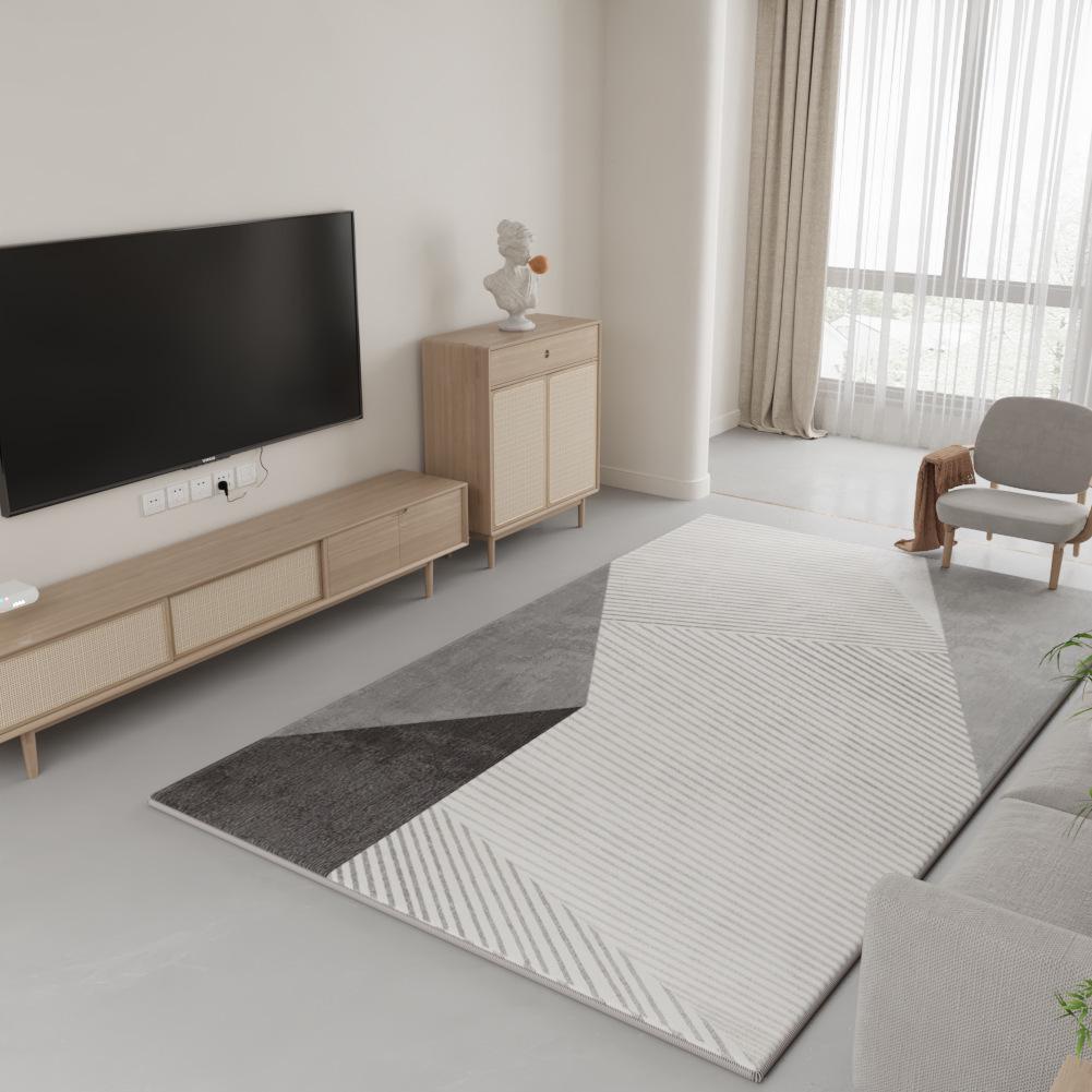 Nordic Non-Slip Gray Carpet: Versatile Light Luxury Rug for Living Room, Bedroom, or Bedside Use.