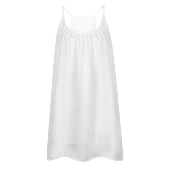 Women Summer Solid Color Sleeveless Grids Backless Large Hem Sling Mini Dress