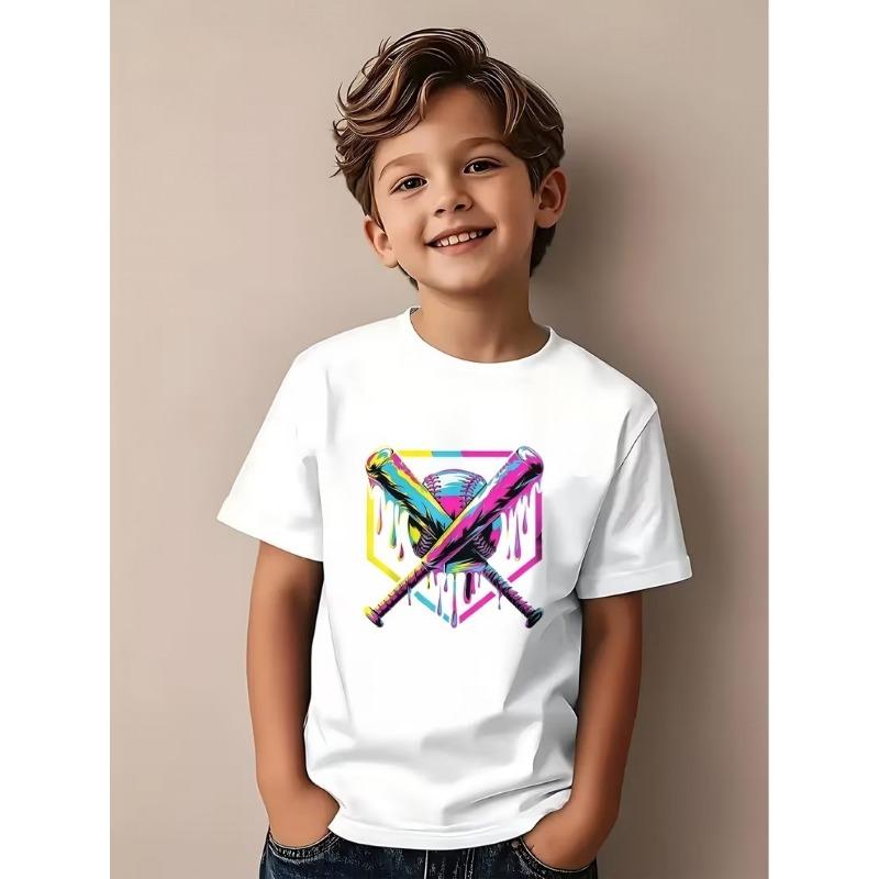 Boys Neon Graffiti Baseball Print Casual Short Sleeve Tee 110