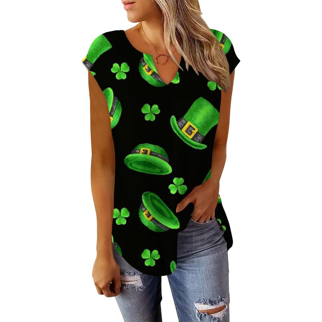 T-skjorter med sommerhette for kvinner Trendy Løs Uformell Dressy V-hals Plisserte tunikaer Tank-tops