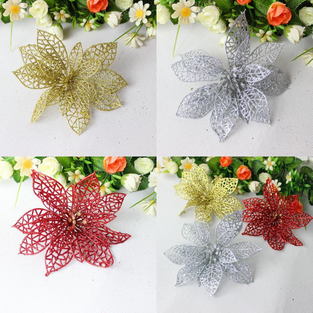 Exquisite 14cm Artificial Glittering Christmas Flower Decoration For Festive Cheer