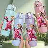 1PC Pink Polka Dot Bunny Rabbit Print 750ml Color Plastic Sports Water Bottle Leakproof Flip Straw Lid Suitable for Sports Office Home Use