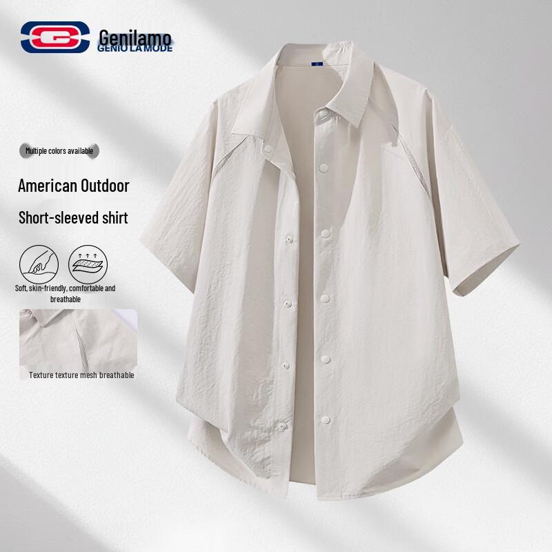 GENIOLAMODE Men s Short Sleeve Mesh Patchwork Casual Shirt XL