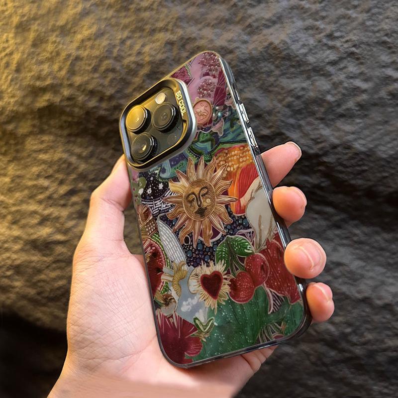 Retro Style Face Sun Stars Electroplate Silver Case For  Redmi Note 14 13 12 11 10 Pro Plus 5G 12S 11 Redmi 14C 13 Cover