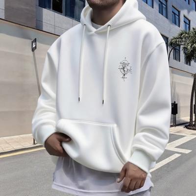 Felpa con cappuccio da uomo stampa bussola mappa pullover largo stile da viaggio abbigliamento casual da uomo