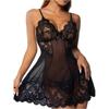 Women Lace Sleepwear Chemise Nightdress Sheer Lingerie Babydoll with Adjustable Straps and Floral Lace Trim Design