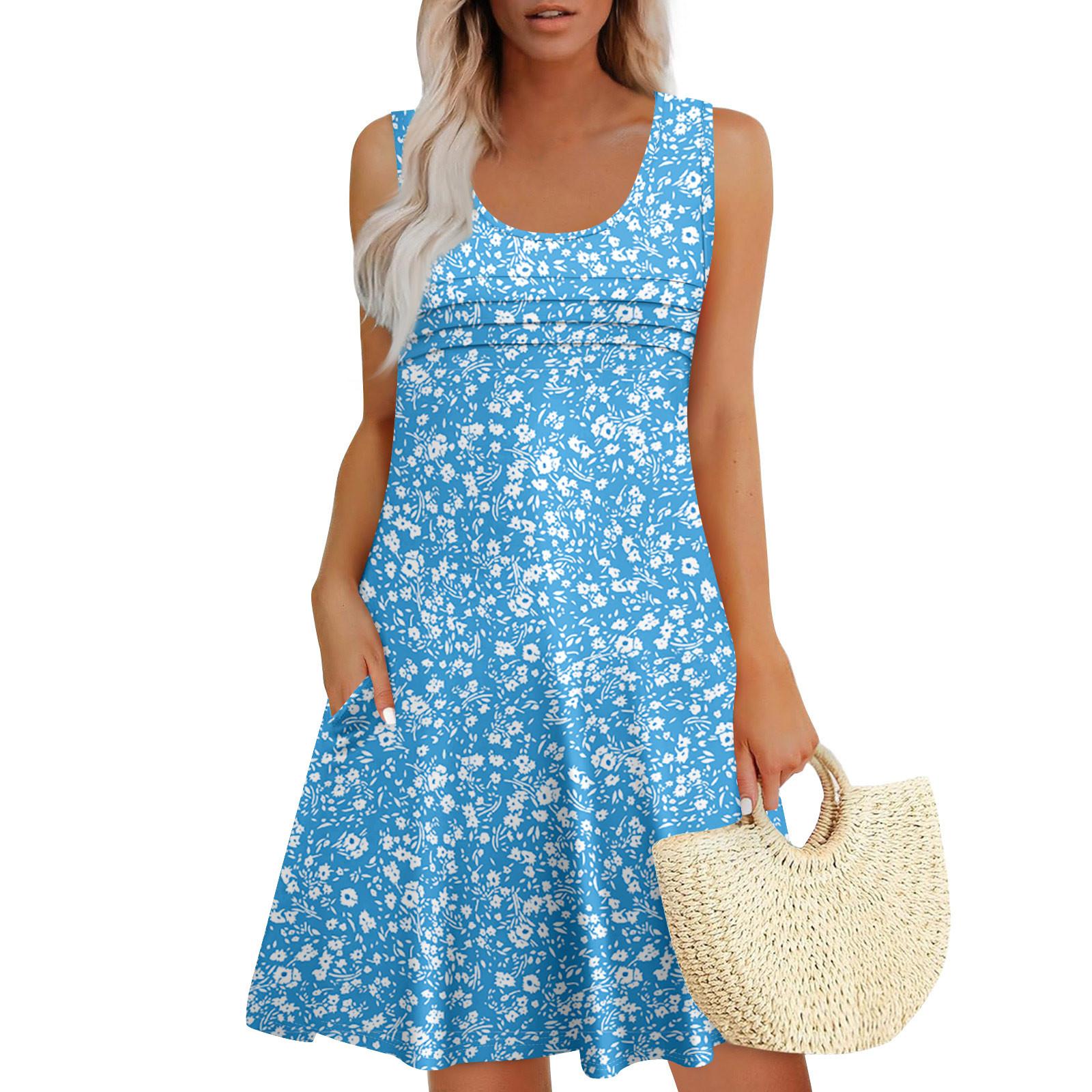 

Женские летние платья Свободные сарафаны без рукавов Платье с карманами XXL