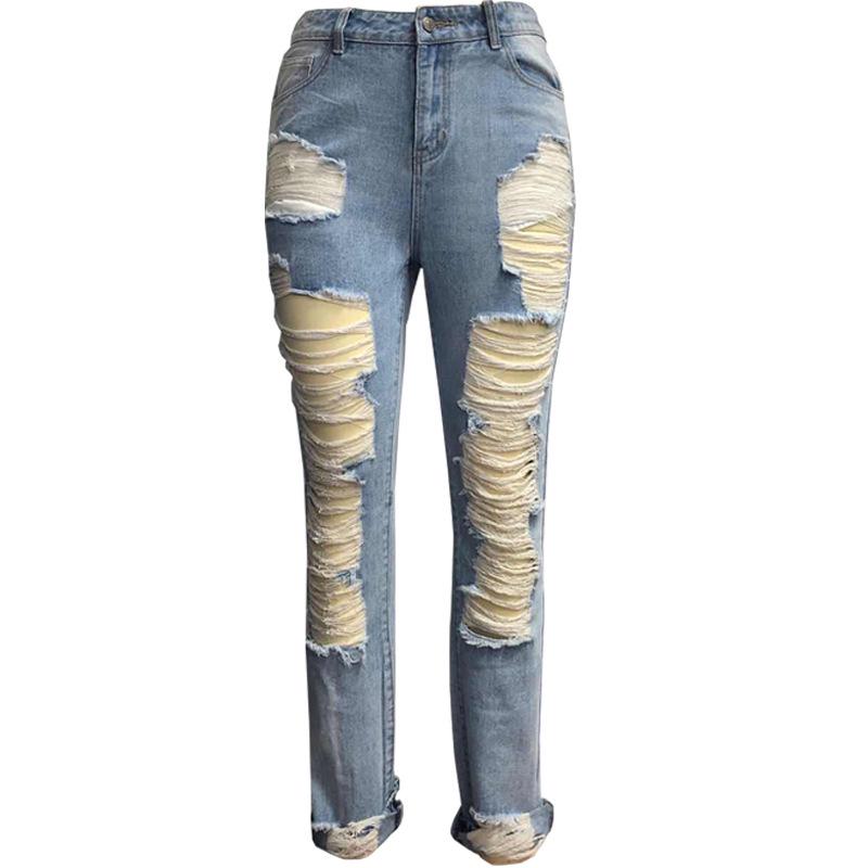 

Джинсы женские в европейско-американском стиле с вырезами и рваностями, светло-голубые, облегающие, повседневные шорты Extra Large светло-синий