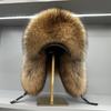 New Winter Men's 100% Real Silver Fox Fur Bomber Hat Raccoon Fur Ushanka Cap Trapper Russian Man Ski Hats Caps Real Leather