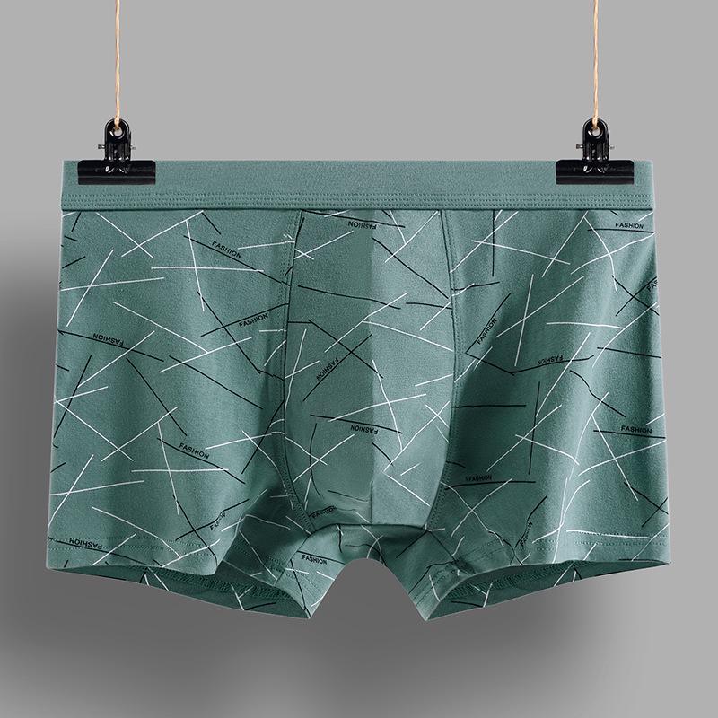 Men's 3D Printed Pure Cotton Boxer Briefs with U-Pouch, Mid-Waist.
