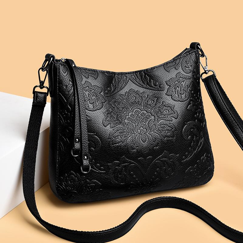 Genuine Retro Luxury Leather Crossbody Bag Women Shoulder Messenger Bags Printing Trendy Handbag Large Capacity Purse Sac A Main