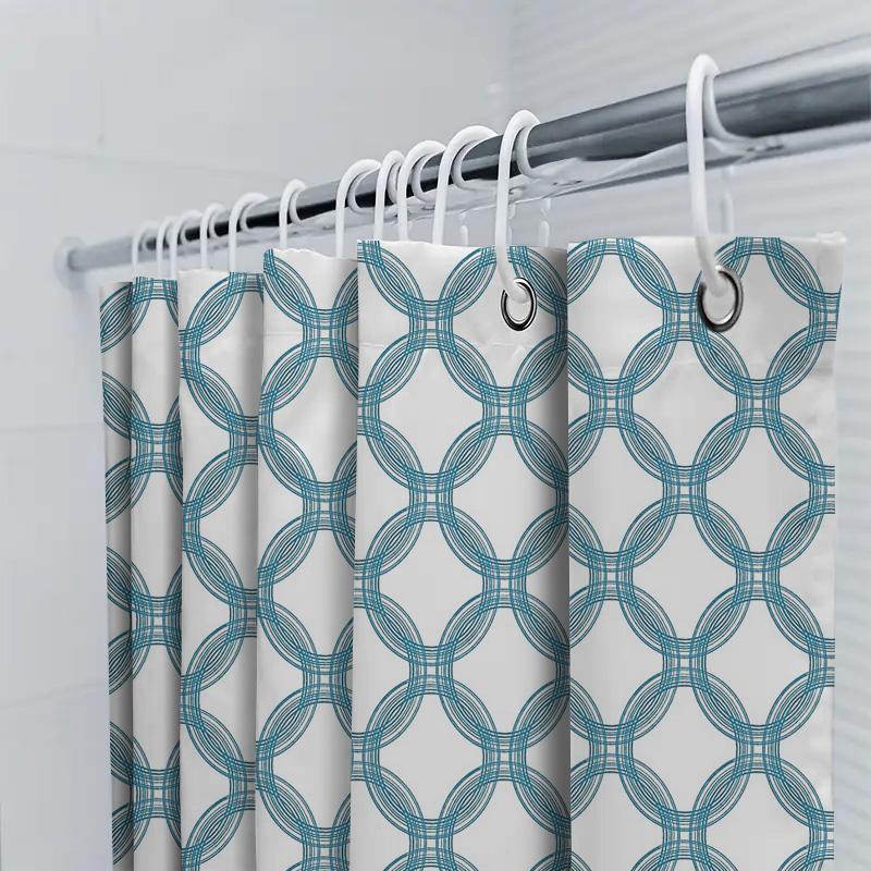 Teal Geometric Shower Curtain Modern Abstract Waterproof Bathroom Decor Set Vintage Style Washable Fabric Backdrop