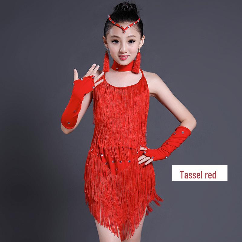 

Сукня для латиноамериканських танців для дівчаток - Сучасна літня конкурсна з паєтками та китицями 130cm