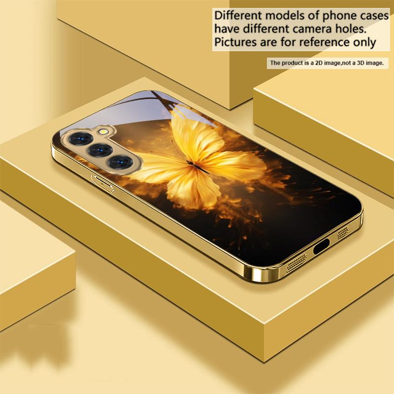 Flammen Warmes Schmetterling Für Samsung Galaxy S20 FE S21 S22 S23 Plus S24 Ultra 25Ultra S21+ S9+ S22Plus Goldene Glas Handyhülle