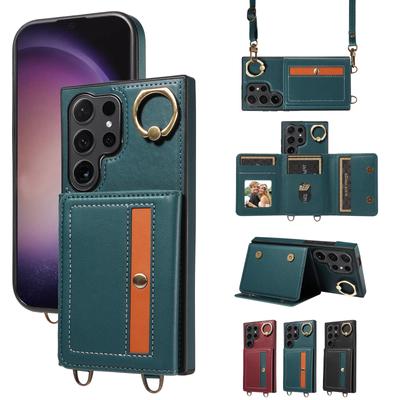 Klappbare Geldbörse aus PU-Leder mit Kartenfächern, Fingerring-Schnalle, Umhängetasche, Handyhülle für Samsung Galaxy S22, S23, S24, A05, A12, A13, A14, A15, A52, A72, A22, A24 ...