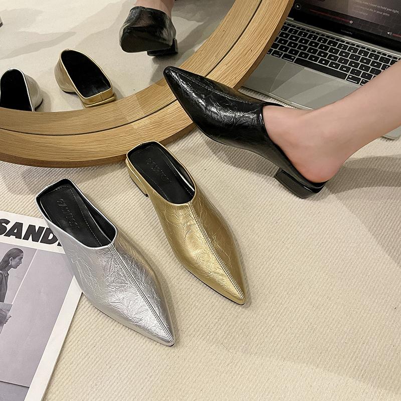 Fashion Fashion Pointed Toe Mules Slippers Women Low Heel Slingback Sandals Ladies Elegant Dress Slides Comfort Designer Pumps Women