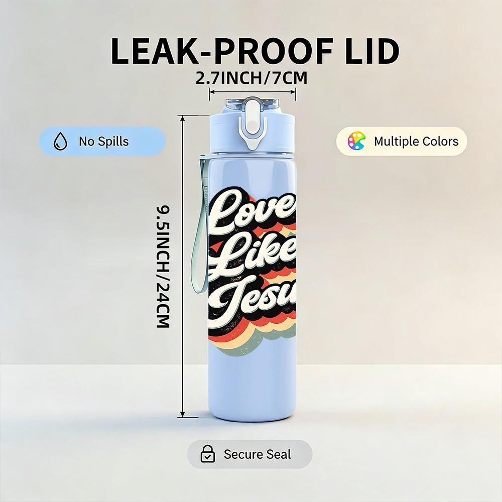 1PC Love Like Jesus Retro Text Print 750ml Color Plastic Sports Water Bottle Leakproof Flip Straw Lid Suitable for Sports Office Home Use