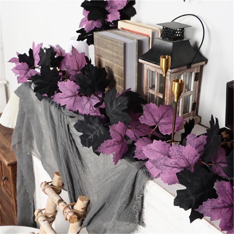 Flexible Artificial Maples Leaf Garlands Indoor Outdoors Halloween Theme Decors Easy Setups Sustainable Plastic Materials