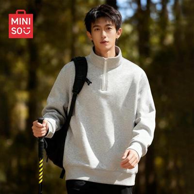 Miniso Men's Winter Fleece Half-Zip Stand Collar Sweatshirt