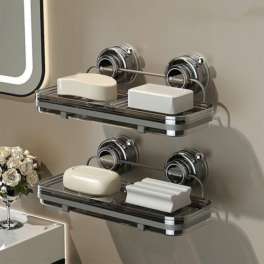 Plastic Suction Cup Soap Dish Wall Mounted Soap Tray Multifunctional Double Soap Dish  for Home