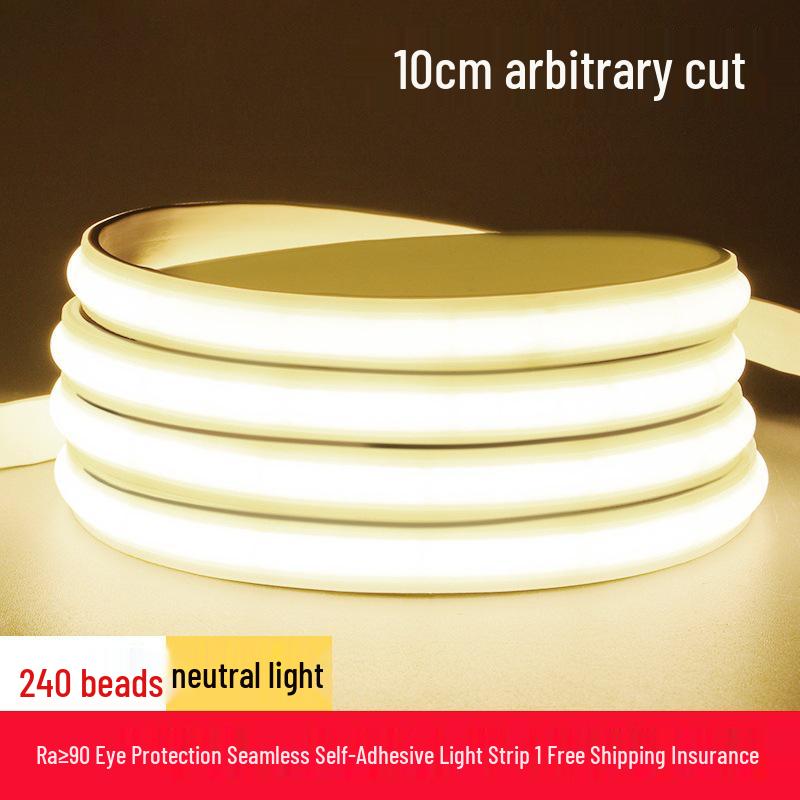 High Voltage 220V COB LED Strip Light: Super Bright, Waterproof, Self-Adhesive, Silicone-Coated for Home & Outdoor Use