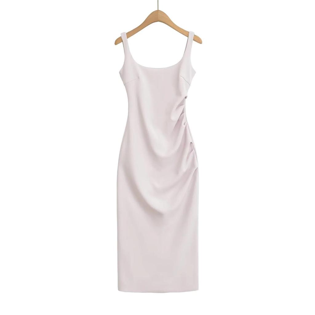 2026 Pure Desire Bodycon: Sexy Square Neck Ruched Waist Open Back Tank Dress