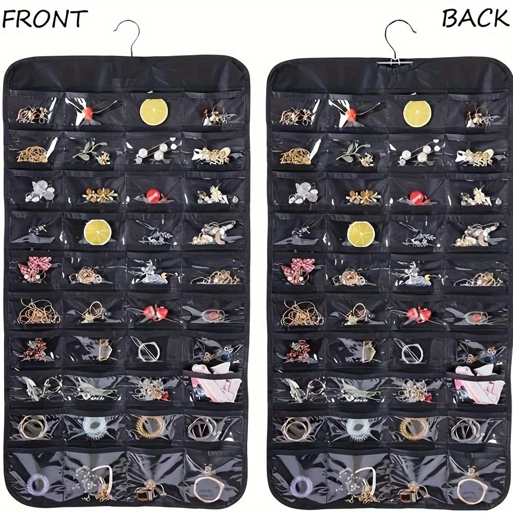 1pc 80 Pockets Hanging Women Jewelry Organizer, Earrings Necklace Bracelet Ring Accessories Display Holder