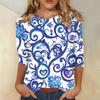 Women's Fashion Loose Casual Seven Sleeve Printed Round Neck Top