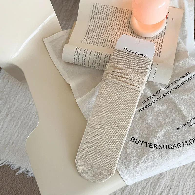 Solid Color Knitting Cotton Long Socks Harajuku Fashion Women Socks Korean Style Streetwear Casual Black White Gray Long Socks 39