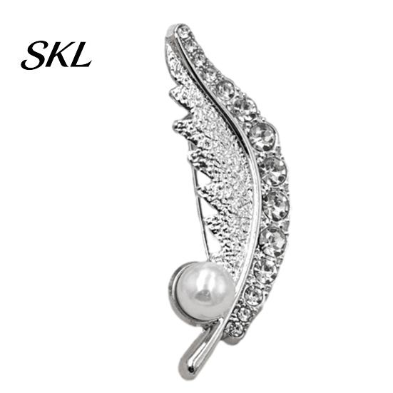 Durable Feather Accessory Faux Pearl Rhinestone Brooch, Men Women Lapel Pin, Fashion Brooch Sweater Cardigan Coat Business Suit Clothing Jewelry