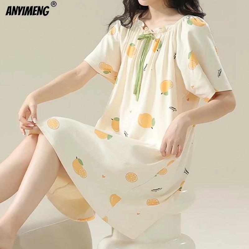 Robe de nuit d'été grande taille pour femme Marque neuve Antibactérienne Haute Qualité Chemise de nuit Manches courtes Pyjama Robe décontractée