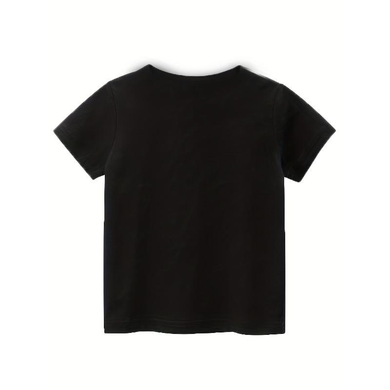 European Sizes Youth Black Short Sleeve Racing Graphic T-Shirt - Casual Crew Neck, Breathable & Comfortable for Outdoor Play