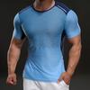 Sports and Fitness Casual Round Neck Short-sleeved T-shirt Fashionable Slim Elastic Contrasting Color Outdoor T-shirt