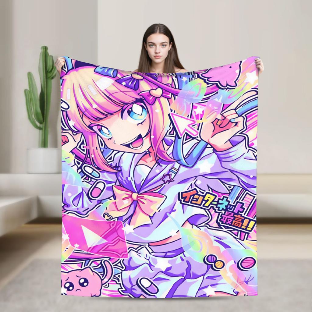 N-Needy Streamer O-Overload Kangel Blanket Soft Graphic Plush Throw Blanket For Bedroom Decorative Flannel Bedspread Bed Cover