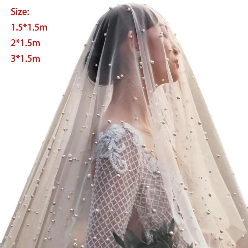 2 Tiers Blusher White Pearls Drop Veil New Bridal Veil Sewing DIY Crafts