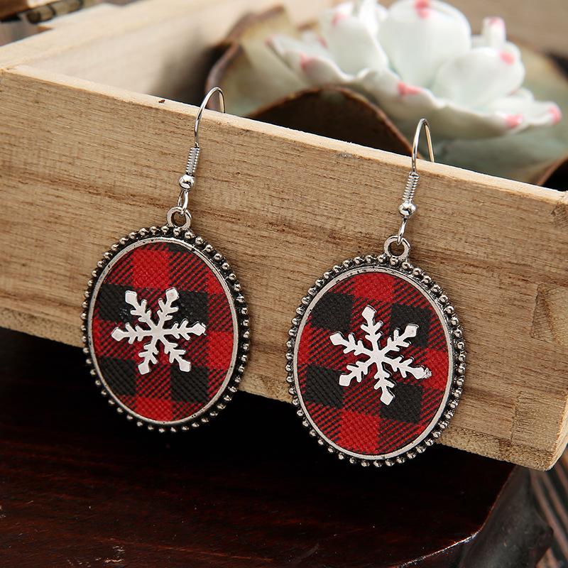 

Red & Black Plaid Leather Snowflake Drop Earrings