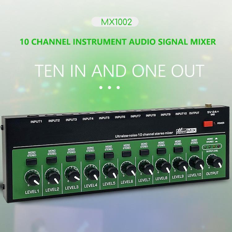 10-Channel Audio Mixer for Musical Instruments and Guitar Amplifier