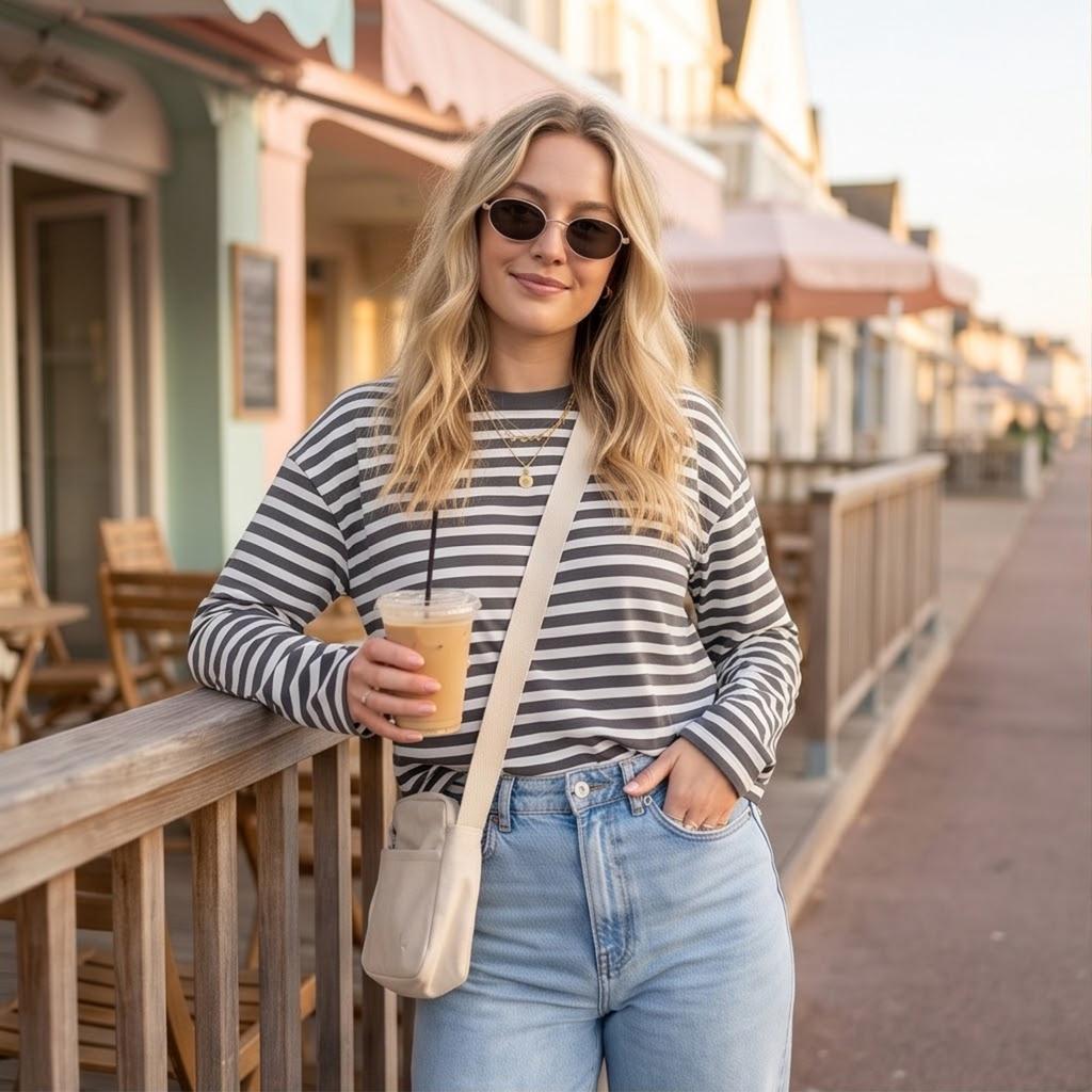 Women's Striped Long Sleeve T-Shirt Loose Fit Round Neck Color Block Casual Layering Top